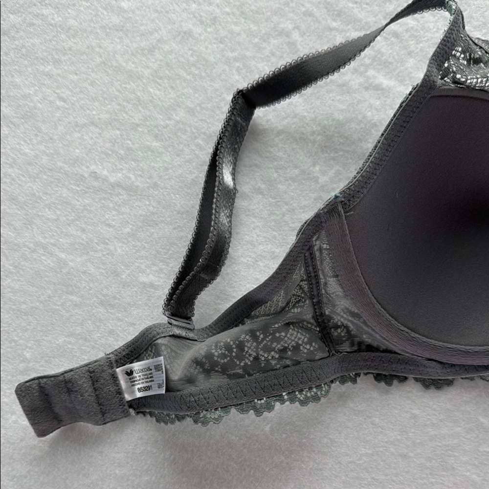 NWOT Wacoal Embrace Lace Plunge Convertible Contour Demi Bra 34D Grey Aqua - Picture 6 of 11